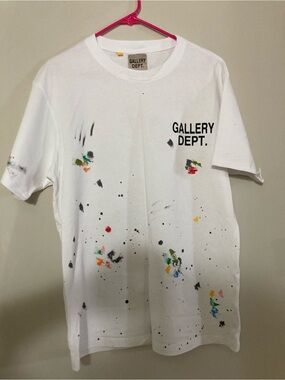 Gallery Dept White Tee with Black Logo and Paint Accent